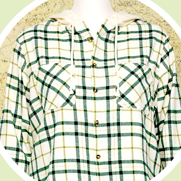 NWT Crop Button Up Shirt w Hood & Flap Button Box Pockets 2XL - Picture 3 of 16